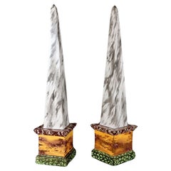 18th Century English Staffordshire Pearlware Neoclassical Faux Marble Obelisks