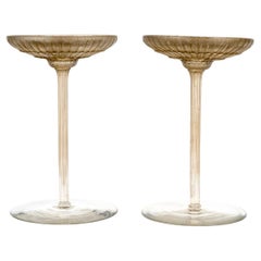 1922 René Lalique - Pair Of Candlesticks Marguerites Glass with Sepia Patina