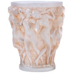 1927 René Lalique Bacchantes Vase in Frosted Glass Sepia Patina, Dancing Women