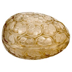 1929 René Lalique Egg Box Poussins Chicks Glass with Sepia Patina