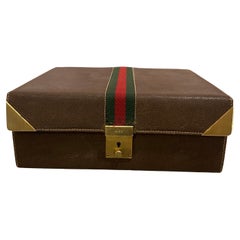 Boîte à bijoux vintage en cuir Brown des années 1980 par Gucci