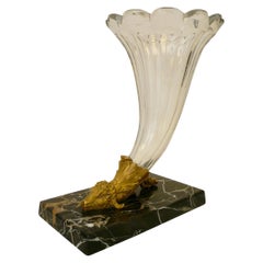 19th Century French Gilt Bronze, Baccarat Crystal and Marble Cornucopia Vase