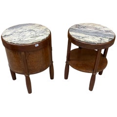 2 comodini Art Déco in noce, radica di Amboyna e marmo, circa 1930