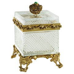 21st Century, Hand-Carved Clear Crystal and Bronze Box in Style of Luigi XVI