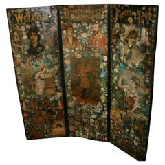 Antique Victorian Folding Decoupage Screen /Roomdivider