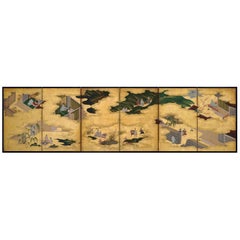Paravento giapponese del 1700 circa "Racconti di Ise" di Tosa Mitsusuke