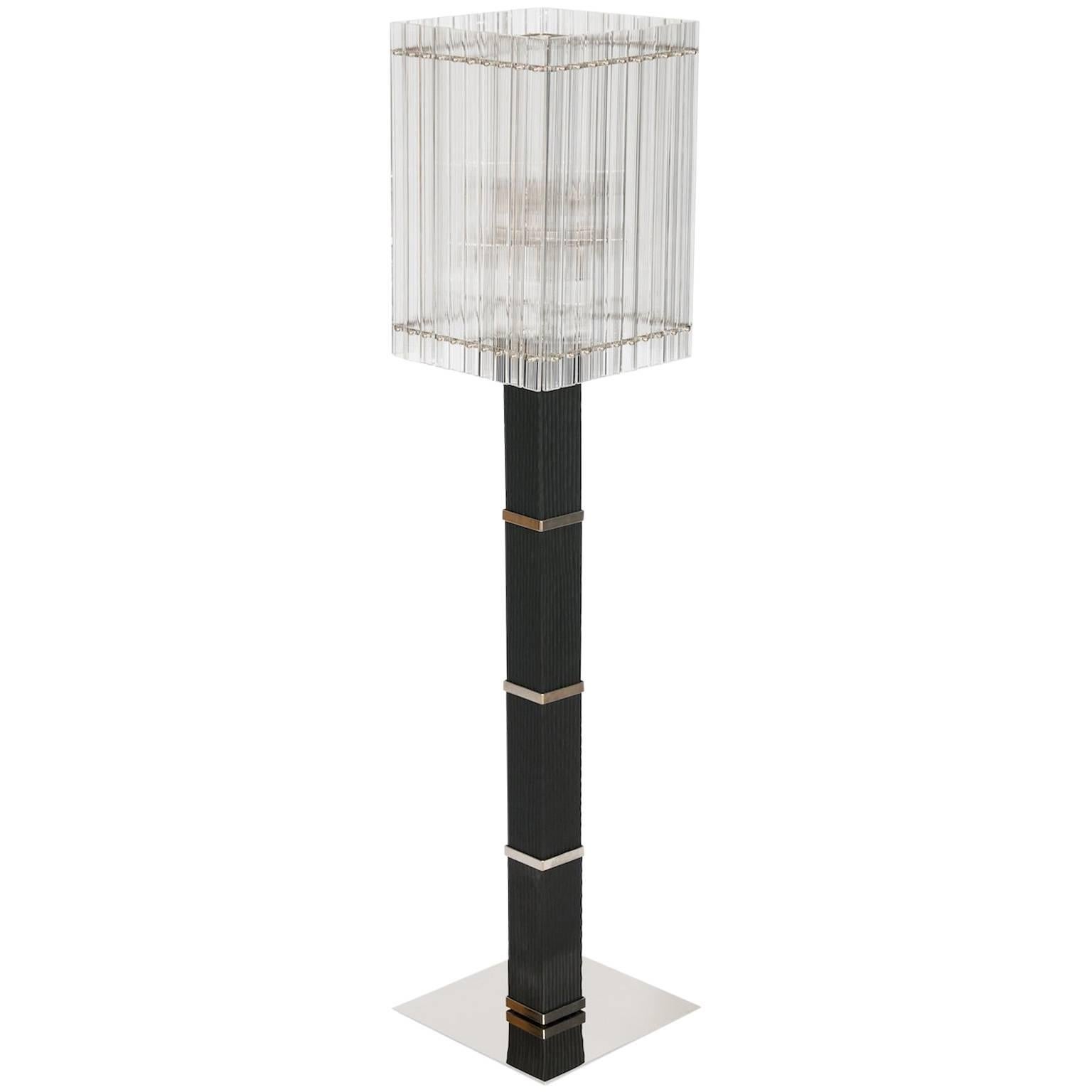 Lámpara de pie moderna de cristal de Murano negro y transparente Años 90 Italia