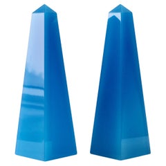 Cenedese Mid-Century Modern Vintage Pair of Blue Italian Murano Glass Obelisks