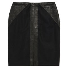 Chanel 2010 Jupe FR38 Black Wool Cashmere Leather Pencil Skirt UK10 US8
