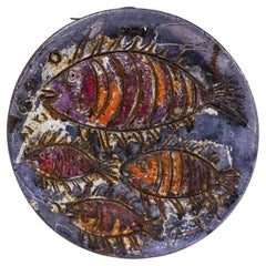Piatto decorativo da parete rotondo in ceramica di Claudio Pulli, Italia anni '70