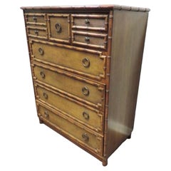 Comò in bambù finto e rattan di Drexel Bedroom Furniture Highboy Vintage