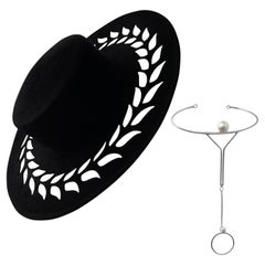 Felt Minimalist Hat with wide brim and Bracelet chain with ring and cuff link