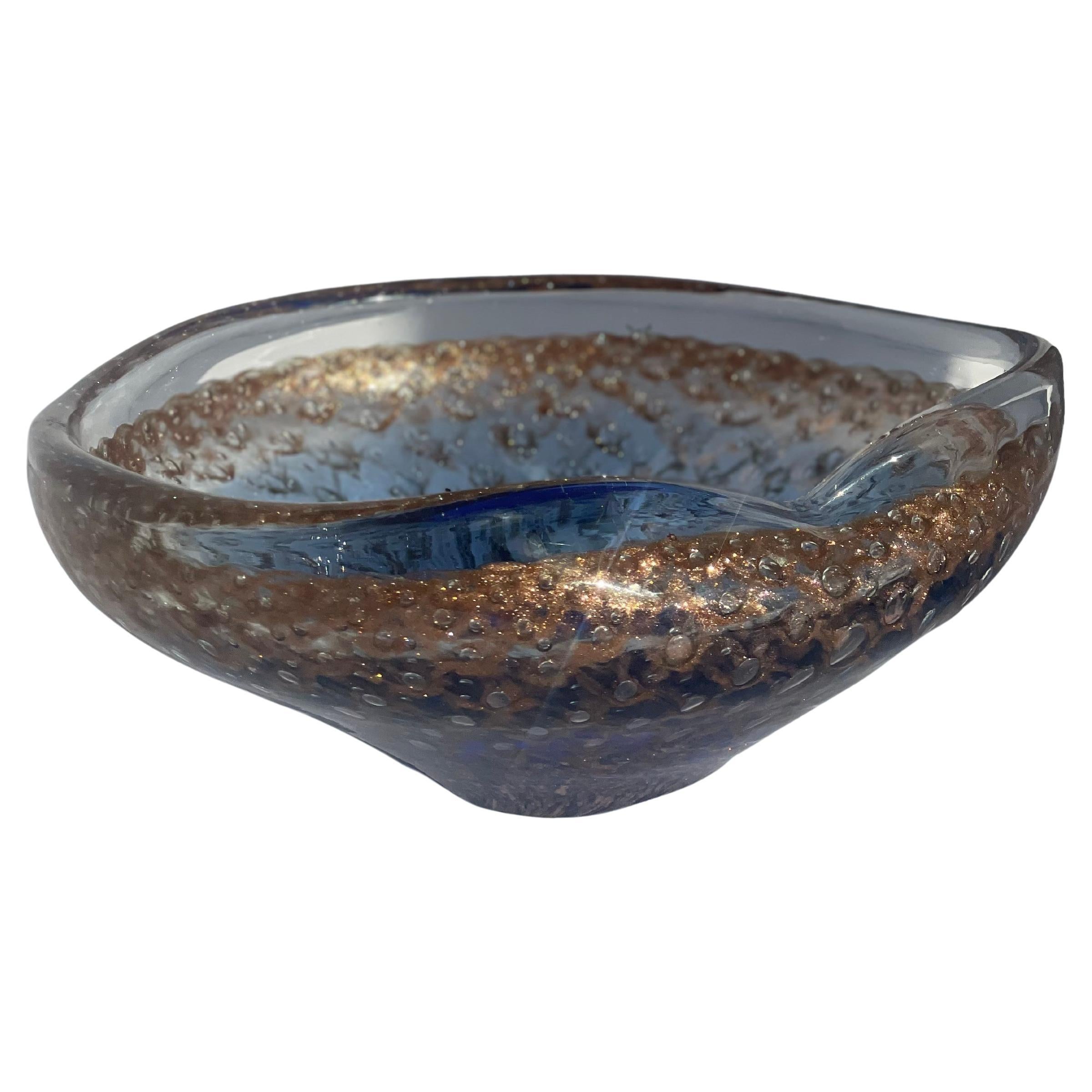 Fratelli Toso Murano Glass Decorative Bowl – Copper Aventurine, Blue Sommerso