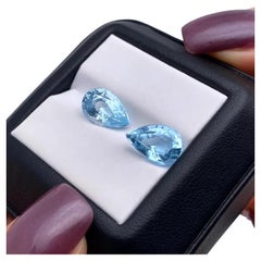 GFCO Certified 5.79Ct Pair of Natural Aquamarine gemstones, Pear cut, Madagascar