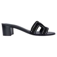 HERMES camoscio nero OASIS CRYSTAL Sandali Scarpe 38