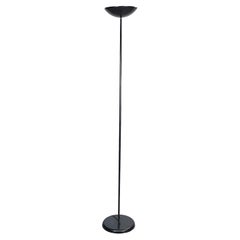Lampada da terra rotonda moderna italiana in metallo nero, anni '90