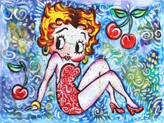 Cherry Betty Boop - Colorful Abstract Figurative Cartoon Painting on Paper