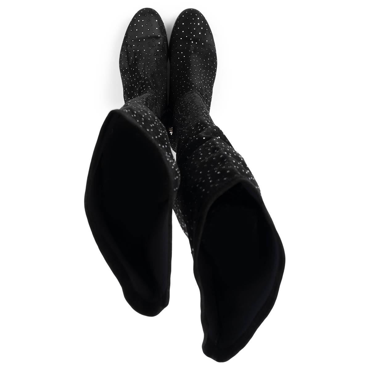JIMMY CHOO camoscio nero MYREN CRYSTAL OVER KNEE Boots Scarpe 37.5 in vendita 1