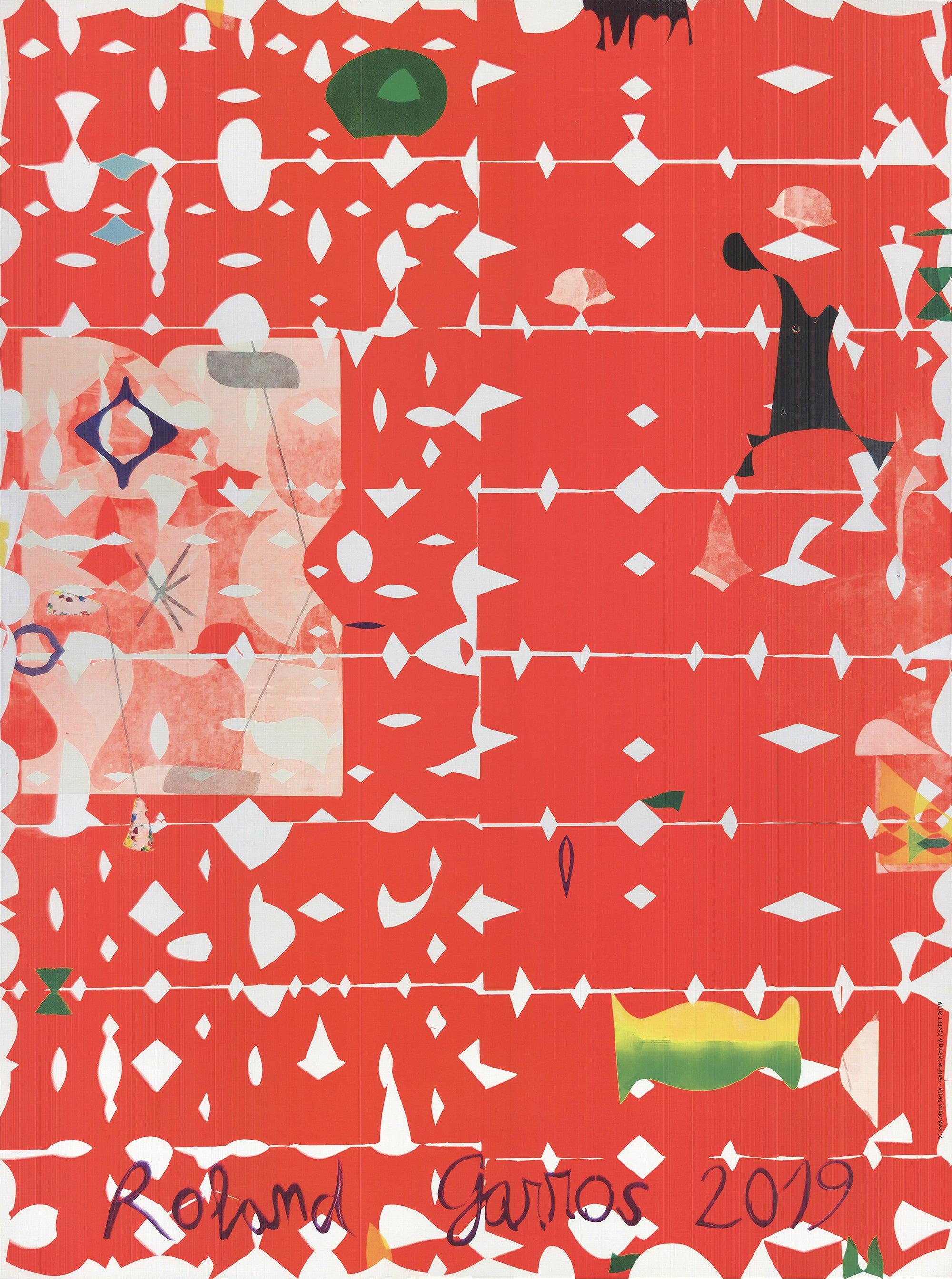 The 2019 Roland Garros poster by José María Sicilia is a delicate and abstract work that captures the transience and beauty of the French Open through soft forms and a subtle palette. Sicilia’s use of light and ephemeral imagery offers a fresh and