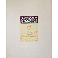 Original Château Mouton Rothschild 1988 label by Keith Haring - Pop Art - Wine