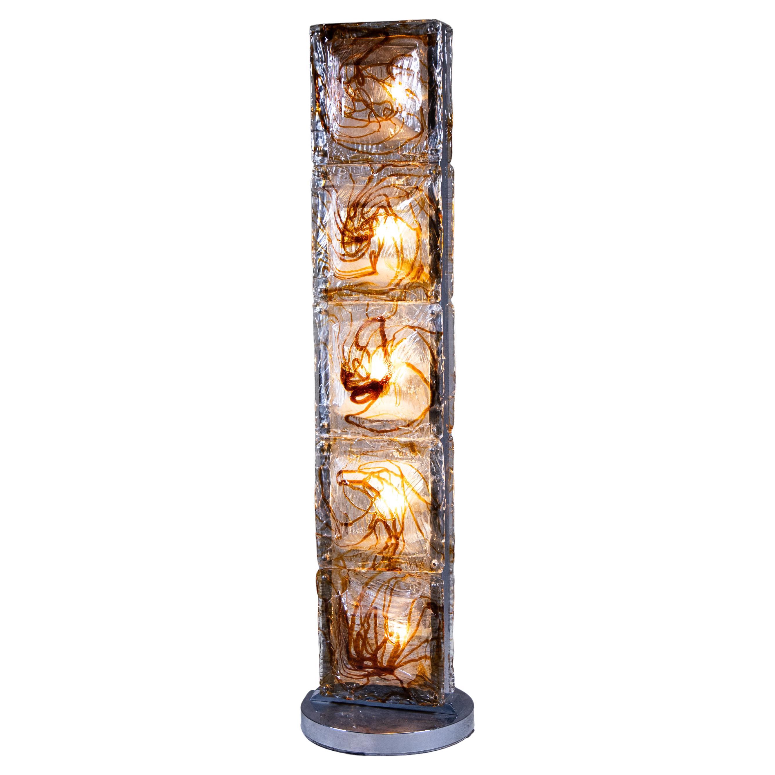 Steel and Murano glass floor lamp, 1970s
