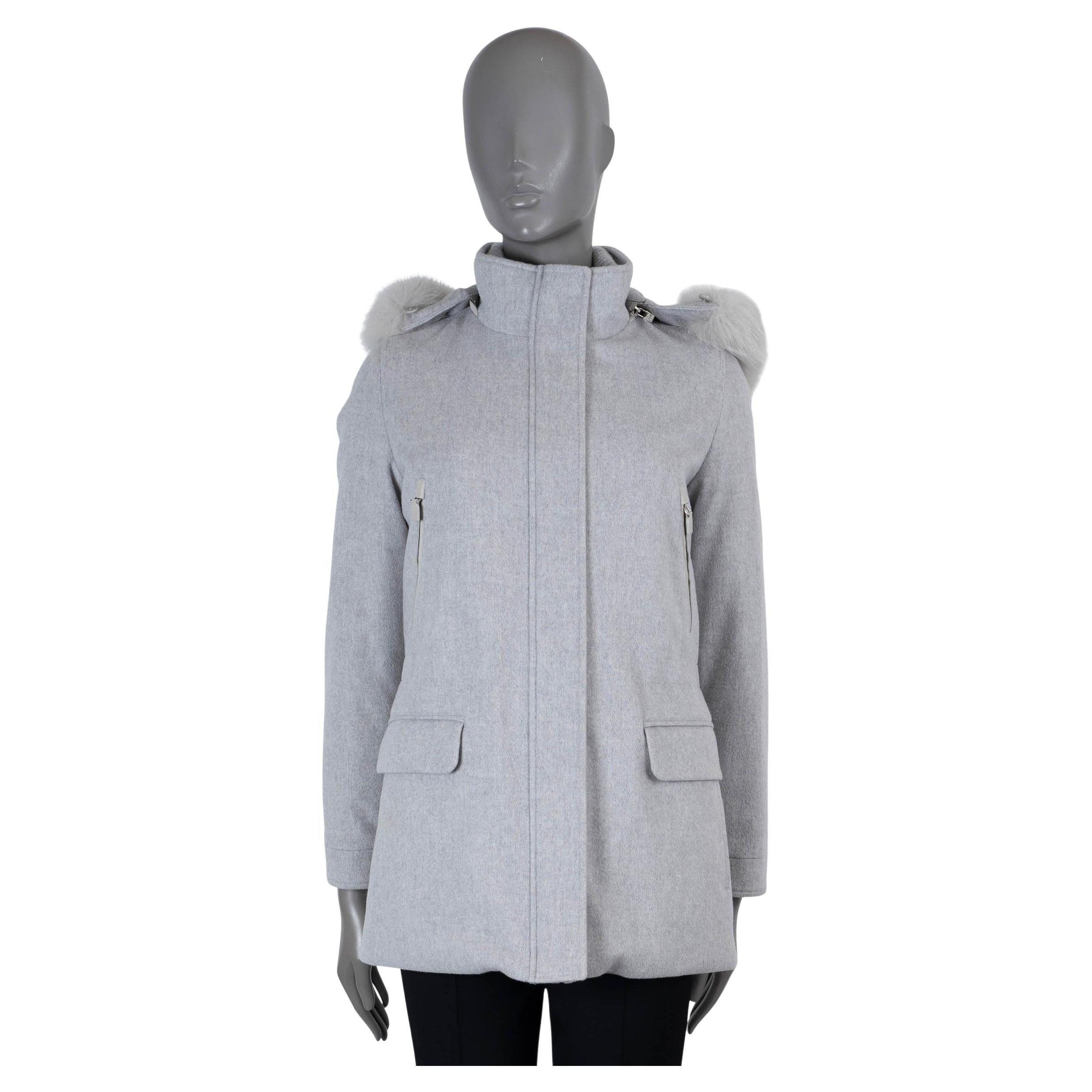 LORO PIANA grey cashmere 2015 KLEIN FUR TRIM PARKA Jacket 40 S For Sale