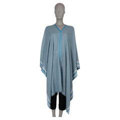 LORO PIANA pale blue cashmere & silk SUITCASE STRIPED PONCHO Jacket OS