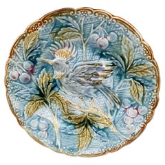 Majolica Bird with Cherries Plate Wasmuel, circa 1890