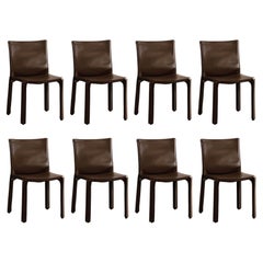 Mario Bellini "CAB 412" per Cassina, pelle di tabacco, 1978, set di 8 sedie