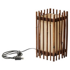 Lámpara de mesa moderna de mediados de siglo - Bambú y lino, circa 1950