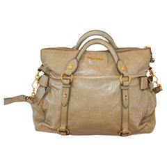 MIU MIU Beige Vitello Lux Bow Leather Hand Bag Satchel Tote
