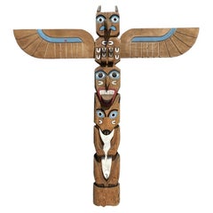 Monumental Native American Hand Carved, Painted & Signed Totem Pole