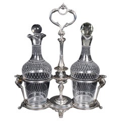 Oil and Vinegar Cruet in Silver Plated Metal and Crystal, 19th Century.