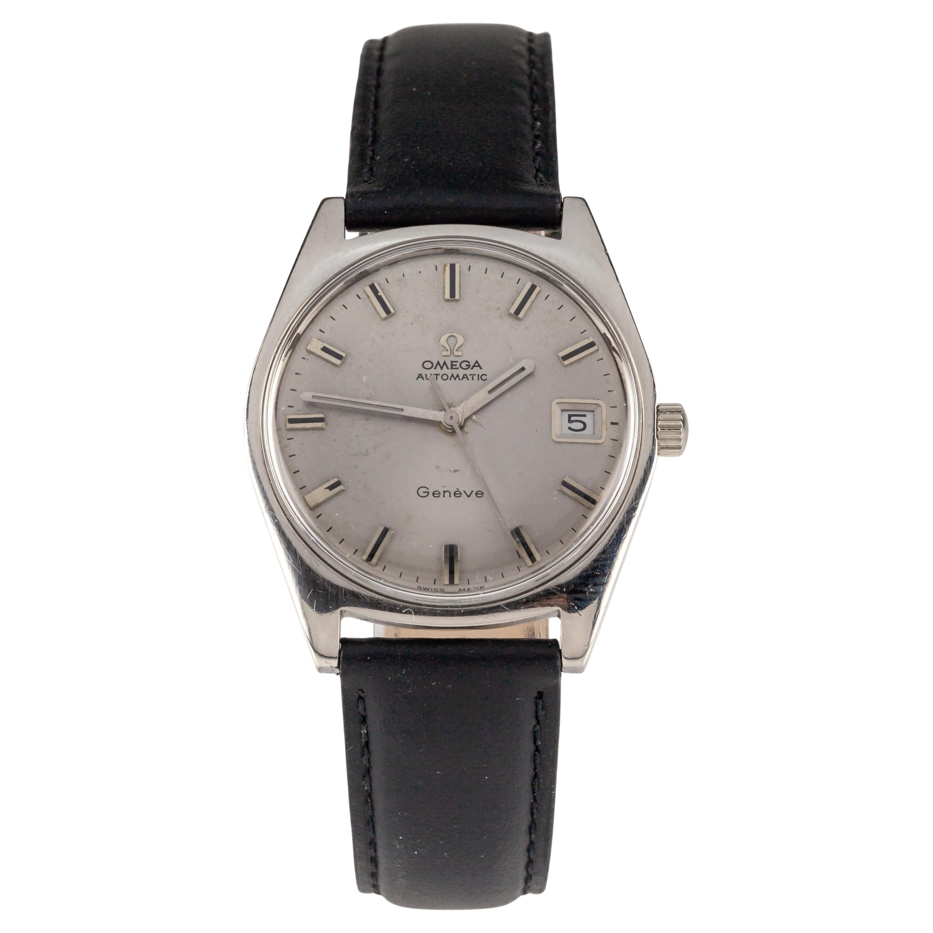 Reloj Omega Geneve automático para hombre de acero inoxidable con fecha y correa de piel 565