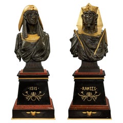 Pair of French 19th Century Egyptian Revival St. Busts of Ramses and Isis
