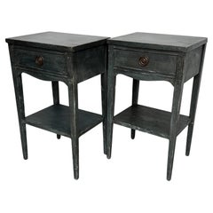 Pair of French Blue Painted Fluted Bedside End Tables