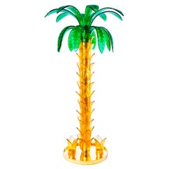 Palm Floor Lamp in Murano Glass Amber and Green Italy contemporary