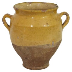 Pequeño tarro de confit de cerámica esmaltada amarilla francesa del siglo XIX