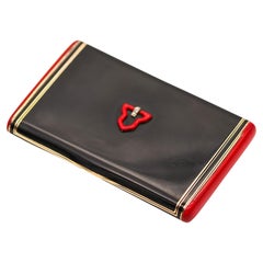 Scatola Tonnel Paris 1928 Art Deco in oro 14Kt con lacca rossa e nera e diamanti