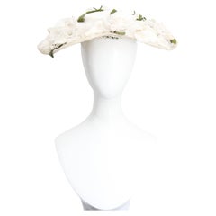 Vintage 1950s Wide Brim Rose Saucer Hat Cream Sun Hat 1950s Ivory Rose Hat