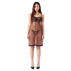 Vintage Dolce & Gabbana Leopard Print Mesh Slip Dress