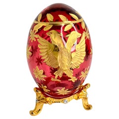 Vintage Faberge Russia Style Glass Egg with Etched Russian Coat of Arms