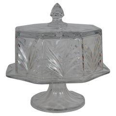 Vintage Heavy Octagonal Cut Crystal Domed Footed Pedestal Cake Plate Stand 13.5"