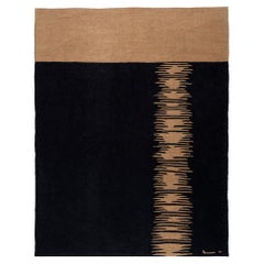 Yakamoz No 6 Tappeto Kilim Contemporaneo in Lana Tessuto a Mano Mezzanotte e Giallo Raccolto